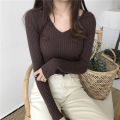 Autumn Winter Women Sweaters Casual Long Sleeve Knitted V Neck Pullover Sweater Femme Basic Solid Jersey Tops Fashion Clothes. 