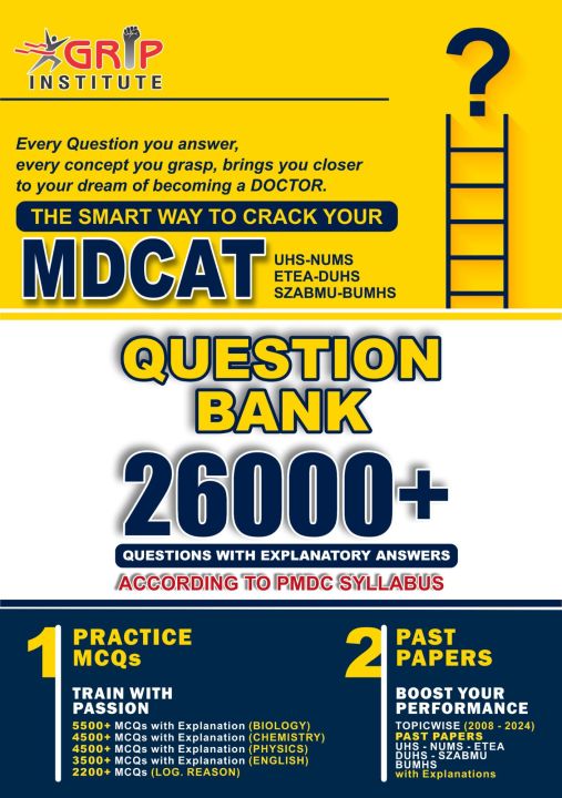 Grip MDCAT 26000+ MCQs Question Bank 2025 Edition for MDCAT UHS NUMS SZABM ETEA DUHA BUHMS