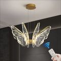 Rgb 7 Colors Butterfly Design 8-Light LED Living Room Light Fixture, Dimmable LED Semi Flush Mount Ceiling Light with Remote Control, Adjustable Height Pendant Lights with Acrylic, Chandeliers for Dining Room. 