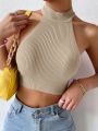 Knit Sleeveless Halter Tops for Women Basics Solid Slim Fitted Crop Womens Turtleneck Ribbed Vest Y2K High Neck Tank Tops.
