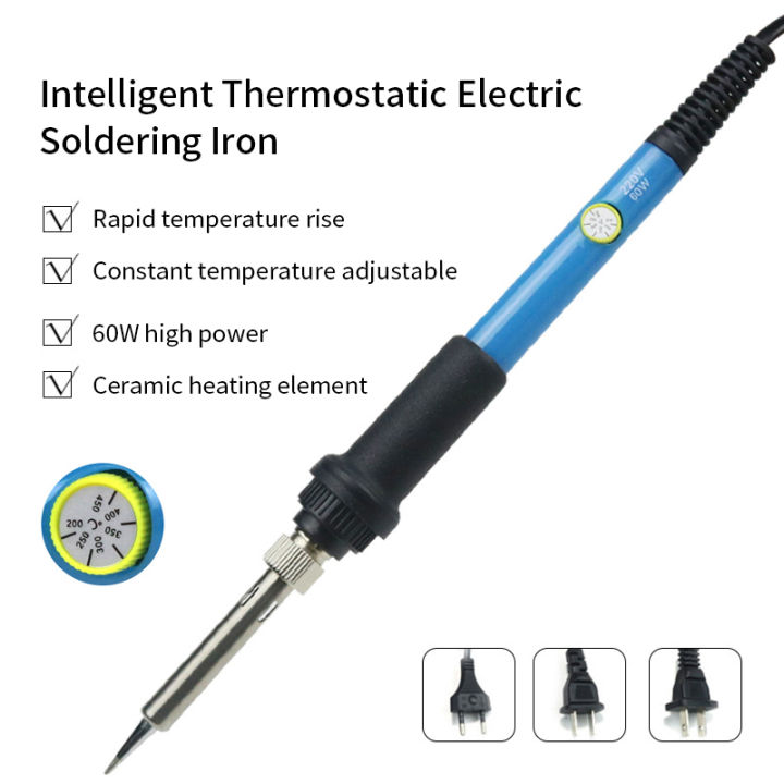 Electric Soldering Iron Kit 60W With Adjustable Temperature (200°C-450°C) – Ceramic Thermostat, On/Off Switch, Fast Heating For DIY Electronics & Repairs