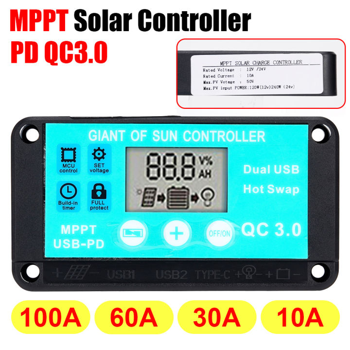 10A MPPT Solar Charge Controller 12V/24V Multiple Protection Solar