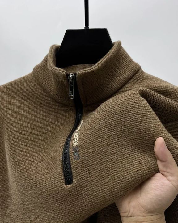 Men's%20Clothing%20Turtleneck%20Sweater%20Fashion%20Men's%20Knitwear%20Solid%20Color%20Chunky%20Half%20Zipper%20Thickening%20Sweater%20Luxury%20Warm%20Sweater%20-%20Image%204