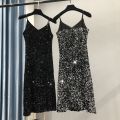 Elegant and Shiny Metal Women Feeling Party Dress Long Birthday 2023 New Winter. 