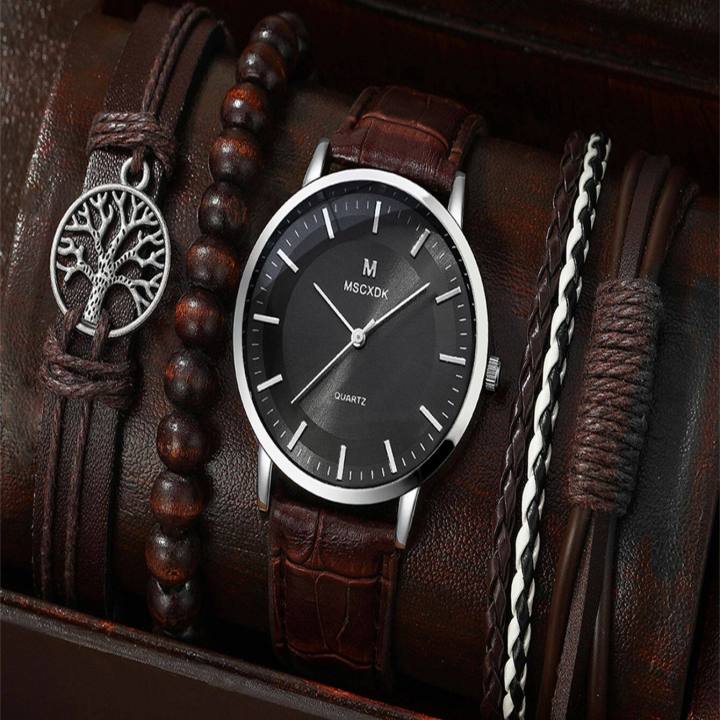 Original Watch Bracelet set Waterproof Retro Style Black Leather Strap Watch for Man's LA0265