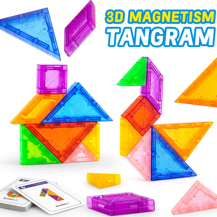 Magnetic Puzzle Tangram Geometric 3D Building Blocks For Children'S ...