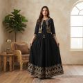 Stitched China Linen Long Gown For Women With A Screen Print Design Comfortable And Fashionable Size 42. 