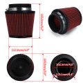 Neck 4" 100mm Universal Car High Flow Cold Air Intake Air Filter Power Intake Air Inlet System Mushroom Head Air Cleaner Red. 