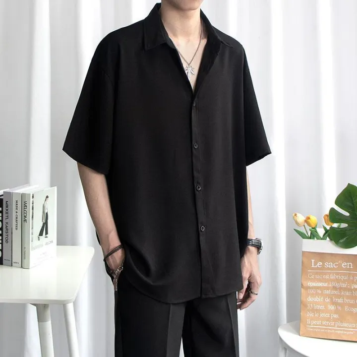 Jane%20Women's%20Fashion%20Shirts%20Korean%20Shirts%20Summer%20Ice%20Silk%20Shirt,%202-Piece%20Set,%20Men's%20Short%20Sleeve%20+%20Suit%20Pants%20Loose%20Black%20Shirt,%20Short%20Sleeves,%20Solid%20Color,%20Trendy%20Casual%20Suit%20Shirt.%20-%20Image%207
