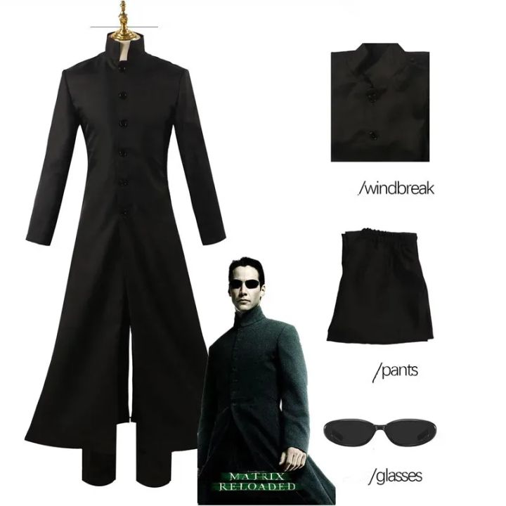 Costom Made Matrix Cosplay Costume Neo Black Men Women Long Trench Coat ...