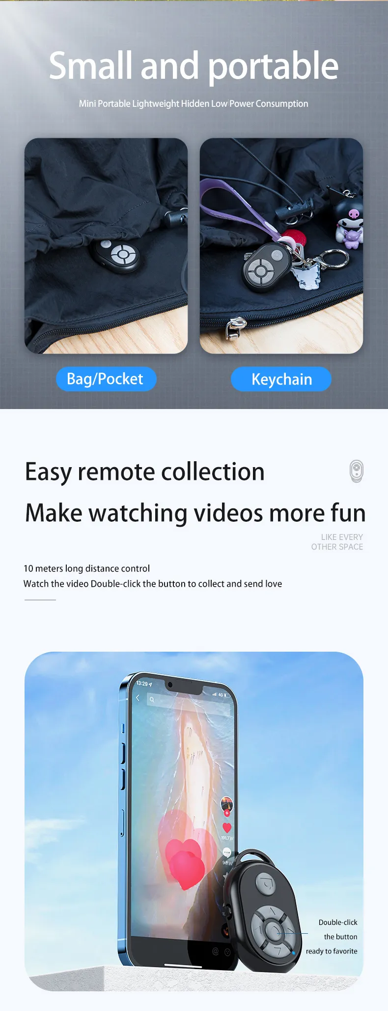 Bluetooth Remote for iPhone Xiaomi IOS Android Phone Universal Remote Control Selfie Stick Bluetooth Camera Controller