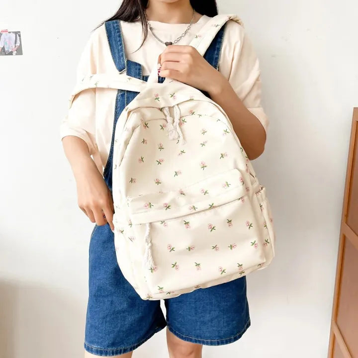 Korean%20Student%20School%20Backpack%20Floral%20White%20School%20Bags%20For%20Teenage%20Girls%20Cute%20Women's%20Backpack%20Brand%20Book%20Bag%20Nylon%20Rucksack%20-%20Image%203