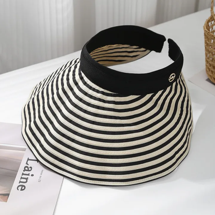 Summer%20Hat%20Sun%20Visor%20Korean%20Stripe%20Colorblock%20Headband%20Cross-Twist%20Design%20Women's%20Hair%20Accessory%20Open-Crown%20Chic%20Hairband%20Casual%20-%20Image%204
