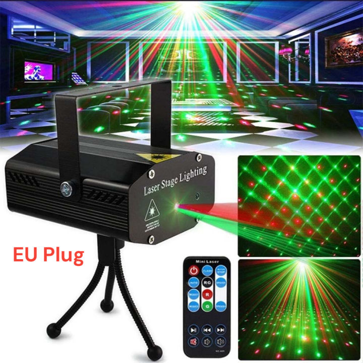 Mini Laser Lights LED Stage Light DJ Disco Light Projector New Sound Activated Remote Control Flash For Christmas Party Lights