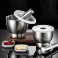 Genuine stainless steel mortar with silicone cap pestle stainless steel Korean mortar with cover size 10/12.7 cm. easy to carry.. 
