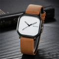 simple square dial PU leather quartz men business watch. 