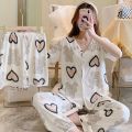 New Spring/Summer Women's Short-Sleeve Three-Piece Pajama Set, Women's Short-Sleeve Loungewear, Women's Summer Outfit Set.