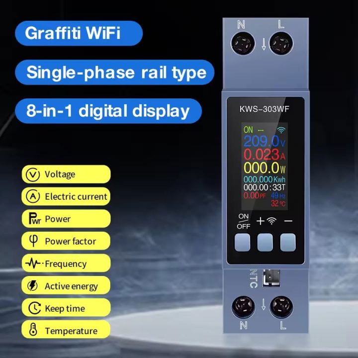 KWS-303 WF Tuya WiFi Power Meter Smart Switch 8 in1 Energy Meter 85-290V AC Meter Timer Relay Voltage