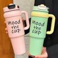 Bingba Mood Cup 1000ml+ Insulated Water Bottle with Handle & Straw | Leakproof Thermal Travel Mug | Hot & Cold Drink Cup. 