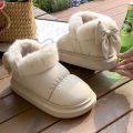 Cute Warm Ankle Boots Winter Women's Bow Warmth Plush Bow Cotton Shoes 2025 New Waterproof Down Cloth Short Barrel Snow Boots. 