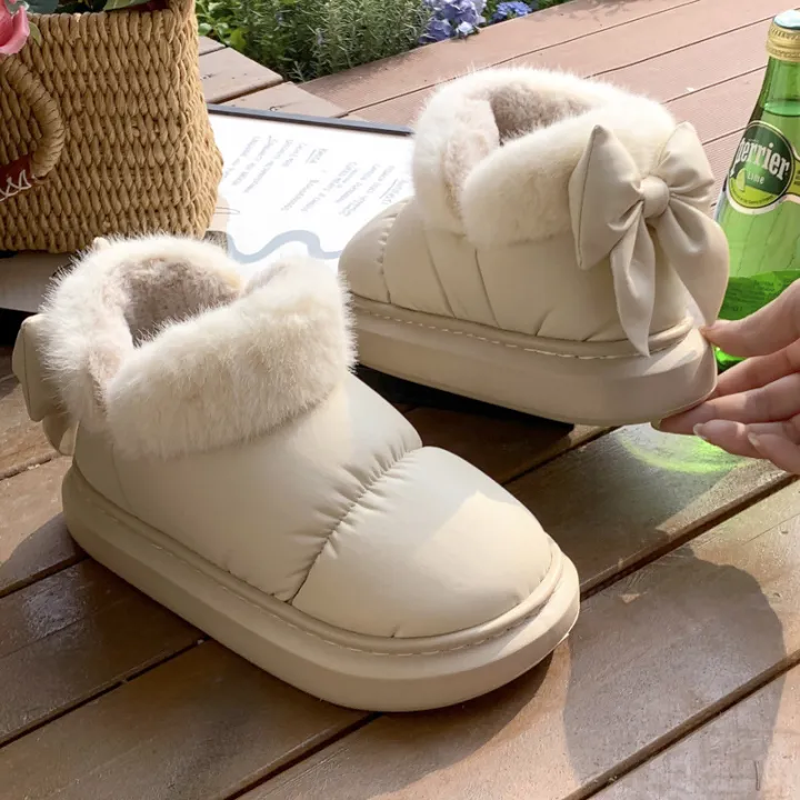 Cute%20Warm%20Ankle%20Boots%20Winter%20Women's%20Bow%20Warmth%20Plush%20Bow%20Cotton%20Shoes%202025%20New%20Waterproof%20Down%20Cloth%20Short%20Barrel%20Snow%20Boots%20-%20Image%204