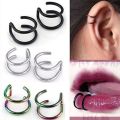 2Pcs 316L Stainless Steel Fake Ear Piercing Jewelry, Clip on Ear Cuffs Fake Lip Ring Non Piercing Labret Rings for Women Men. 