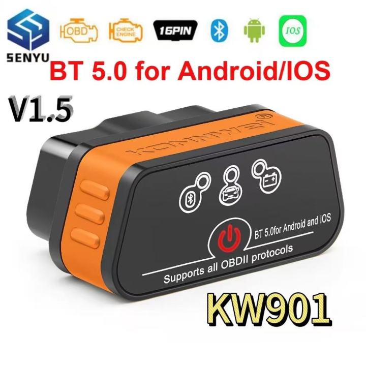 KONNWEI Bluetooth 5.0 PIC18f25k80 ELM327 V1.5 OBD2 OBD 2 Scanner ELM 327 V1 5 Car Diagnostic Tool for Android/IOS PK Vgate ICar2