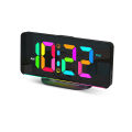 Digital Alarm Clock Desk/Wall Dimmable Electronic Clock with RGB Atmosphere Night Light  Rainbow Time USB Charger Week Display. 