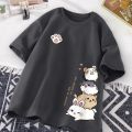 Summer Fashion Simple Cat Printing Universal Short Sleeve T-shirt Loose Casual Large Size.