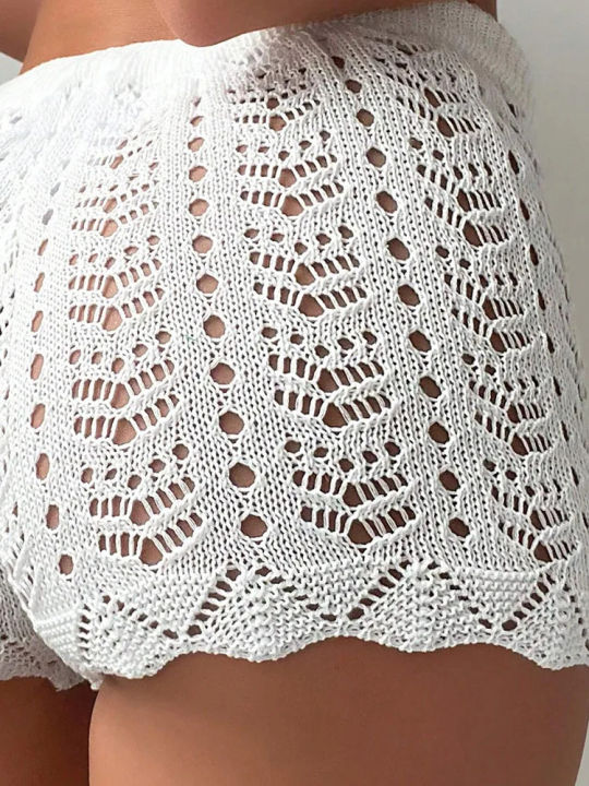 Hollow%20Drawstring%20Open%20Waist%20Knitted%20Bikini%20Blocked%20Women's%20Shorts%20-%20Image%203