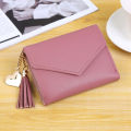 Wallet Women's 2024 New Short Style Tassel Pendant Litchi Pattern Money Clip Card Bag, Cute Zero Wallet in Hand. 