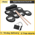 Electronic Drum Set USB Roll-Up Silicon Drums Pad Digital Foldable Electric Portable Compact Size Kit Hand Practice With Pedal. 