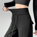 Women's gray sports high waist hanging loose slimming straight leg wide leg pants American sweatpants.. 