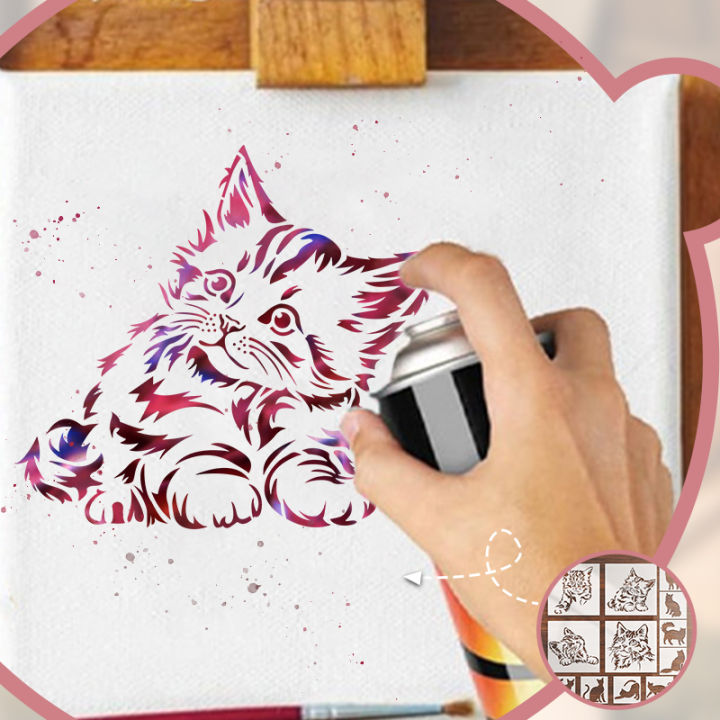 YOMDID%2012pcs%20Lovely%20Cat%20Series%20Graffiti%20Stencils%20Reusable%20DIY%20cat%20Multi-Pattern%20Painting%20Hollow%20Out%20Decorative%20Templates%20-%20Image%204