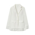 Women's New Fashion Black Fitted Blazer Solid Color Jacket with Lace Details Commuter Long Sleeve Top. 