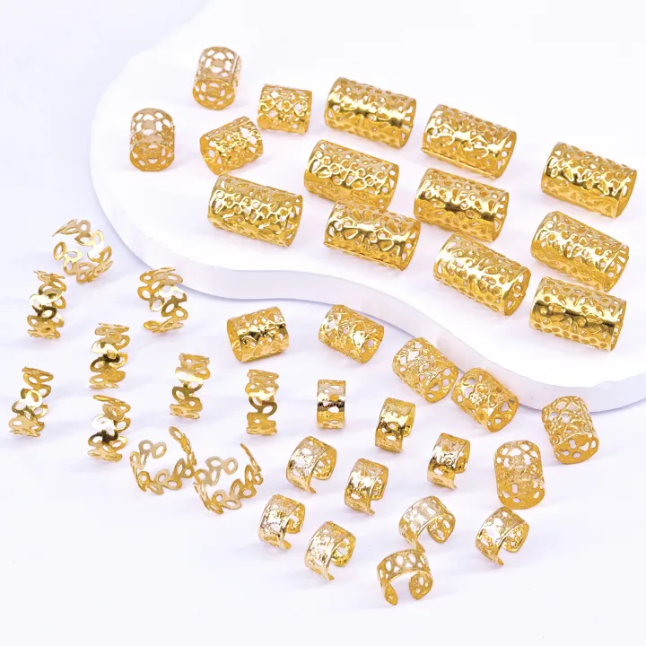40PCS%20Hair%20Jewelry%20for%20Braids%20Gold%20Hair%20Cuffs%20Multi%20Style%20Hair%20Rings%20Adjustable%20Hair%20Beads%20for%20Braid%20Loc%20Dreadlock%20for%20Women%20-%20Image%202