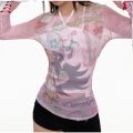 Y2k women clothing Patchwork Mesh Millennium Long Sleeve Shirts Female Top 2024 Popular Harajuku Youthful Tees 2000s Blouses. 