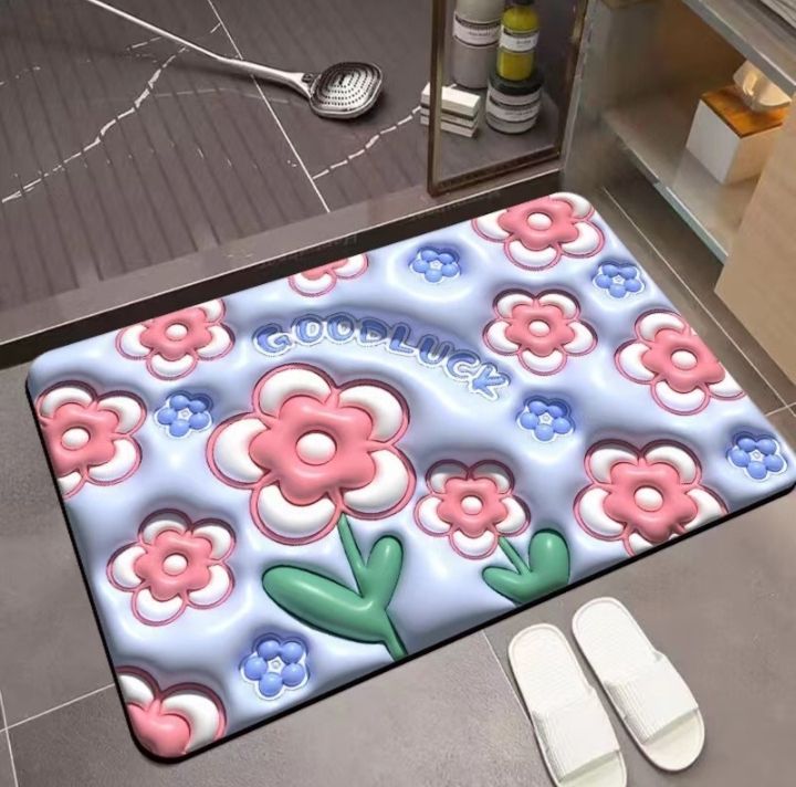 Absorbent Mat Flower Soft Diatom 3D Mud Floor Mat Bathroom Non-Slip Rug ...