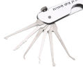 Practice Lock Lock Picking Set Foldable 7 in 1 Stainless Steel Lock Pick Set with Wrench Compact Training Kit for Beginners.