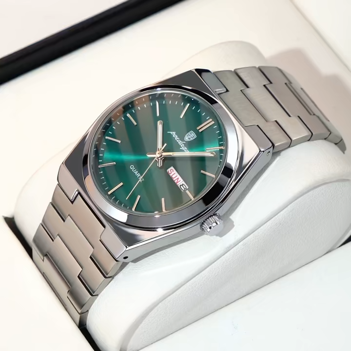 POEDAGAR 930 Men's New Luxury Luminous Date Week Stainless Steel Quartz Watch For Men