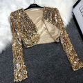 Street Fashion Joker Short Edition Sequins Small Suit Sparkling Bead Piece Suit Small Jacket Tank Top Jazz Dance Performance.