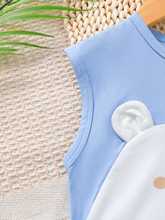 Summer%20Boys'%20Set%20Cartoon%20Cute%20Teddy%20Bear%20Printed%20Blue%20Top+Shorts%202Pcs/Set%200-3%20Years%20Old%20Sunny%20Handsome%20Boy%20Baby%20Casual%20Set%20-%20Image%204