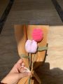 Handmade crochet tulips with complementary khaaki wrapping and custom stamped note. 