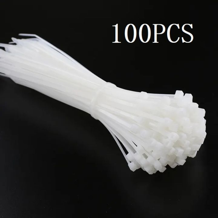 Strap Fastining Rings 100Pcs Self-Locking Plastic Nylon Cable Tie White 4x300 Fastening Ring ...