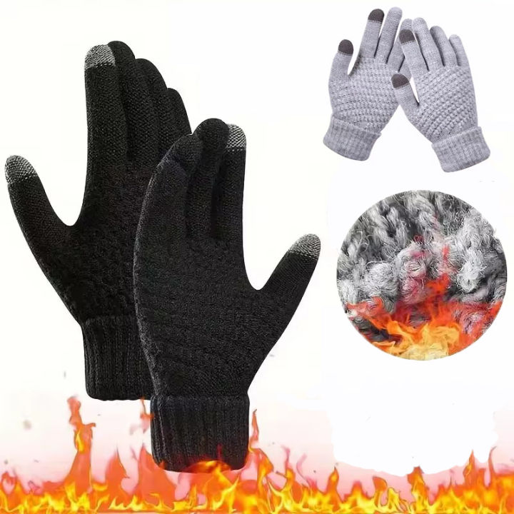 Men's and Women's Winter New Minimalist Knitted Gloves with Mobile Touch Screen Operation Thick and Warm Outdoor Gloves