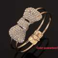 Crystal Bowknot Open Cuff Bracelet – Fashion Charm Chain Bangle for Women, Birthday Gift.