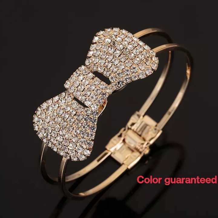 Crystal Bowknot Open Cuff Bracelet – Fashion Charm Chain Bangle for Women, Birthday Gift