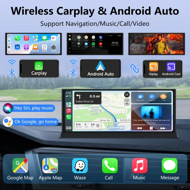 Portable%2011.3%20inch%20Car%20DVR%204K%20360%C2%B0%20Rotating%20Camera%20Wireless%20Carplay%20Android%20Auto%20Dash%20Cam%20Video%20Recorder%20Car%20Intelligent%20Screen%20-%20Image%202