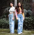 Flower printed Wide Leg Jeans for women. 