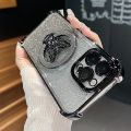 Luxury Butterfly Glitter Holder With Lens Film Phone Case For iPhone 11 12 13 14 15 16 17 Pro Max Plus Four Corner Anti Fall. 